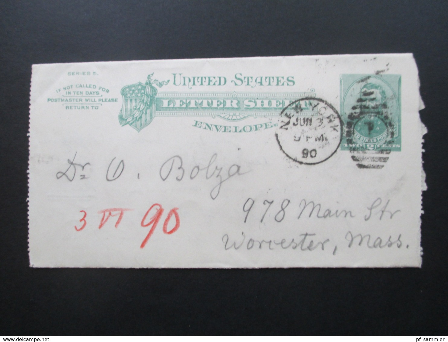USA 1890 Letter Sheet Envelope New York - Worcester Mass Stempel Received Social Philately Dr. Oskar Bolza Mathematiker - Storia Postale