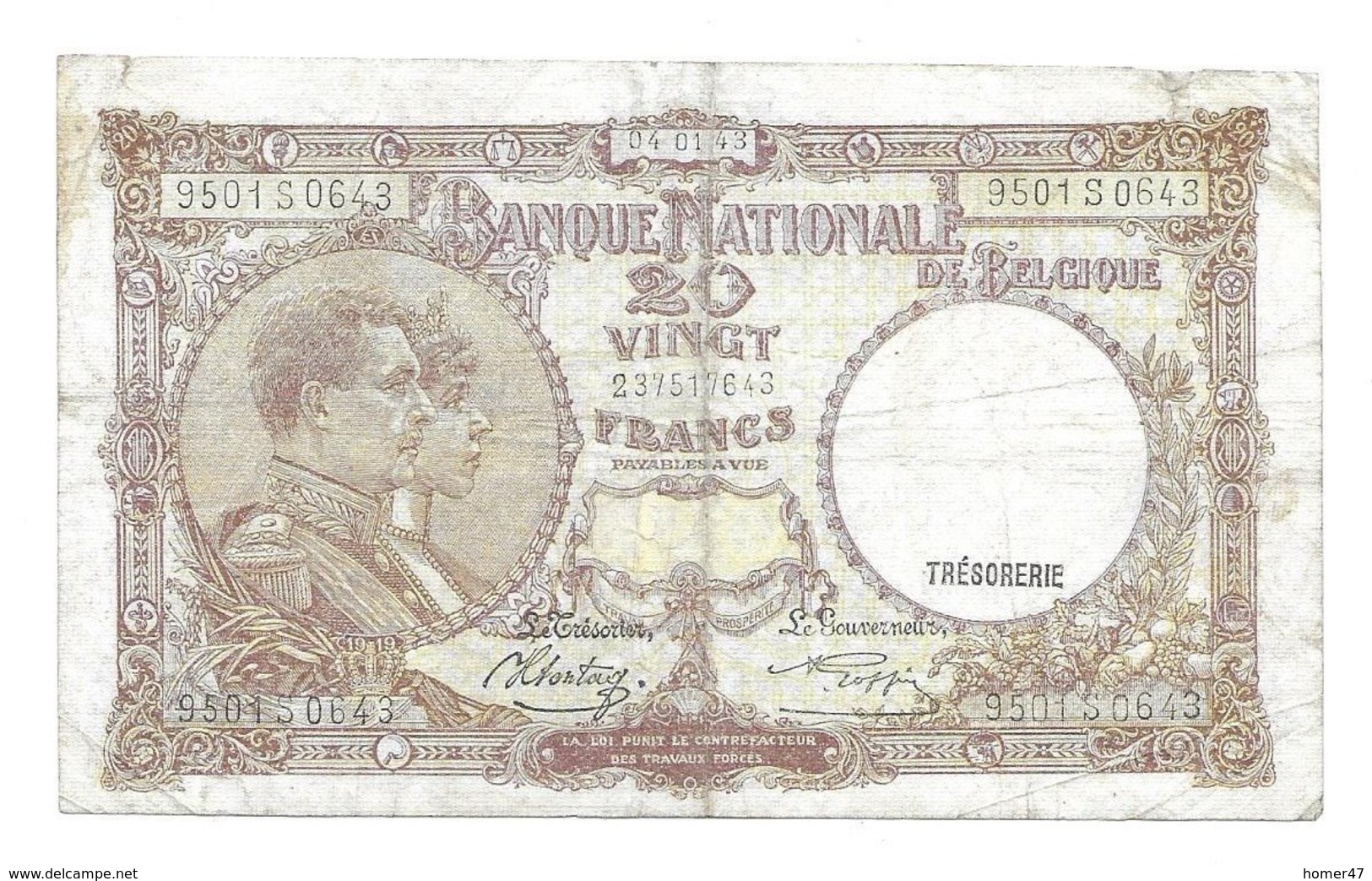 20 Fr - 04.01.43 - 20 Francs