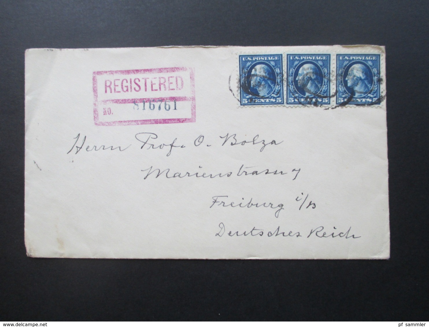 USA 1923 Einschreiben / Registered 5 Cents MeF Chicago - Freiburg I. B. Social Philately Dr. Oskar Bolza Mathematiker - Storia Postale