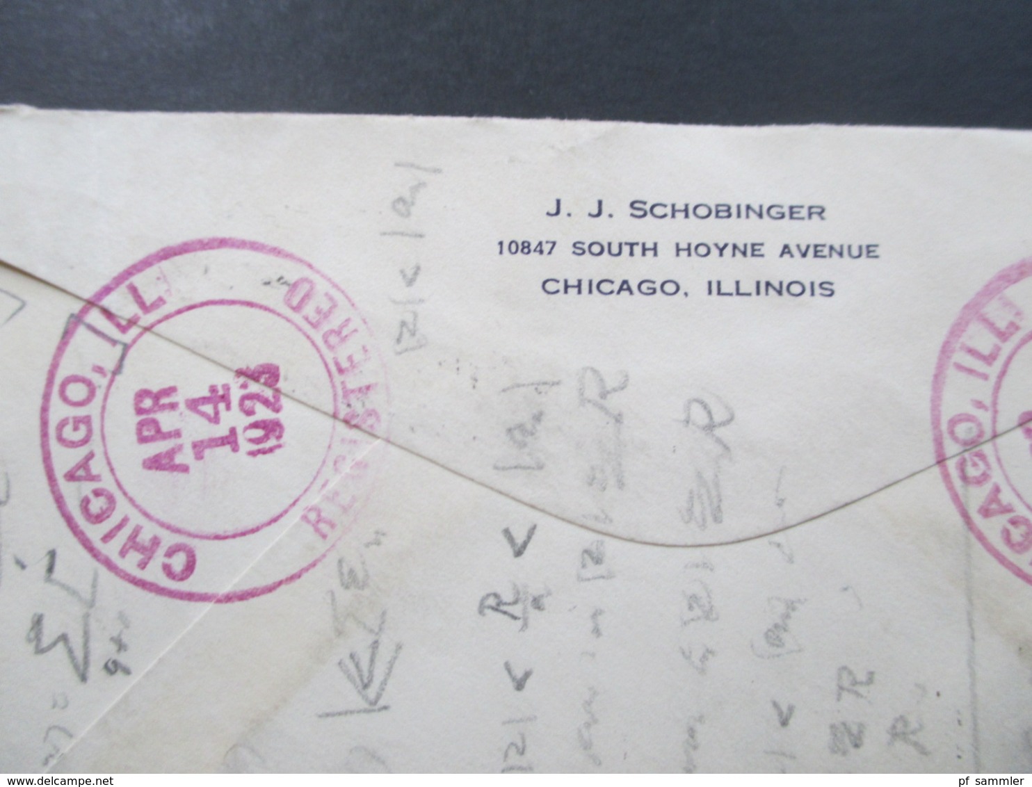 USA 1923 Einschreiben / Registered 5 Cents MeF Chicago - Freiburg I. B. Social Philately Dr. Oskar Bolza Mathematiker - Brieven En Documenten