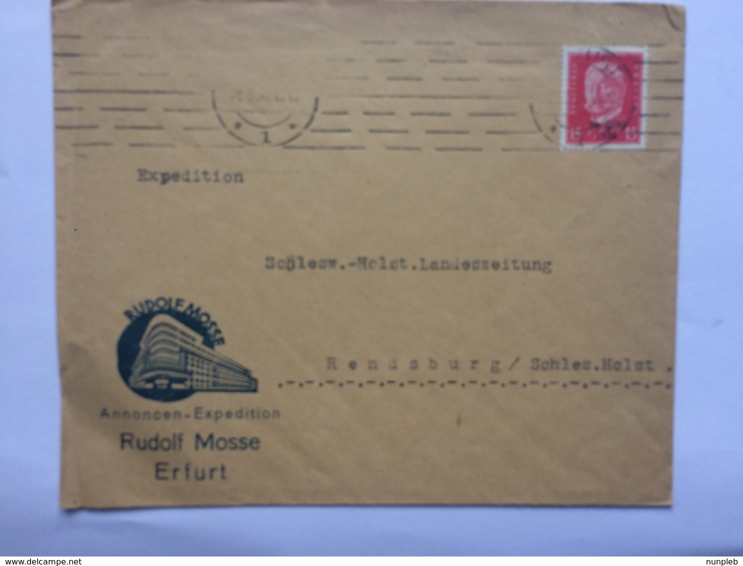 GERMANY 1930 Cover Erfurt To Rendsburg With `Rudolf Mosse` Logo - Briefe U. Dokumente