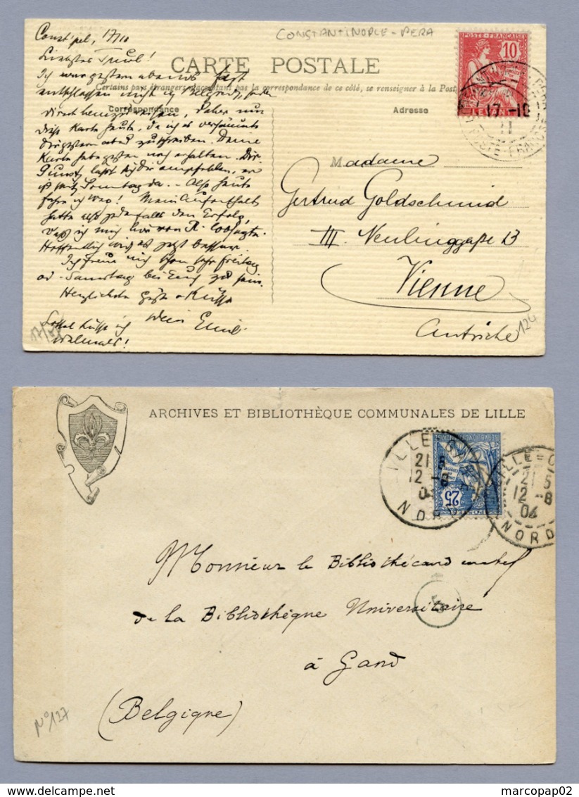 LOT 5 Lettres Avec Mouchon Dont 10c Levant OB Constantinople- Pera Pour Vienne - 1877-1920: Période Semi Moderne