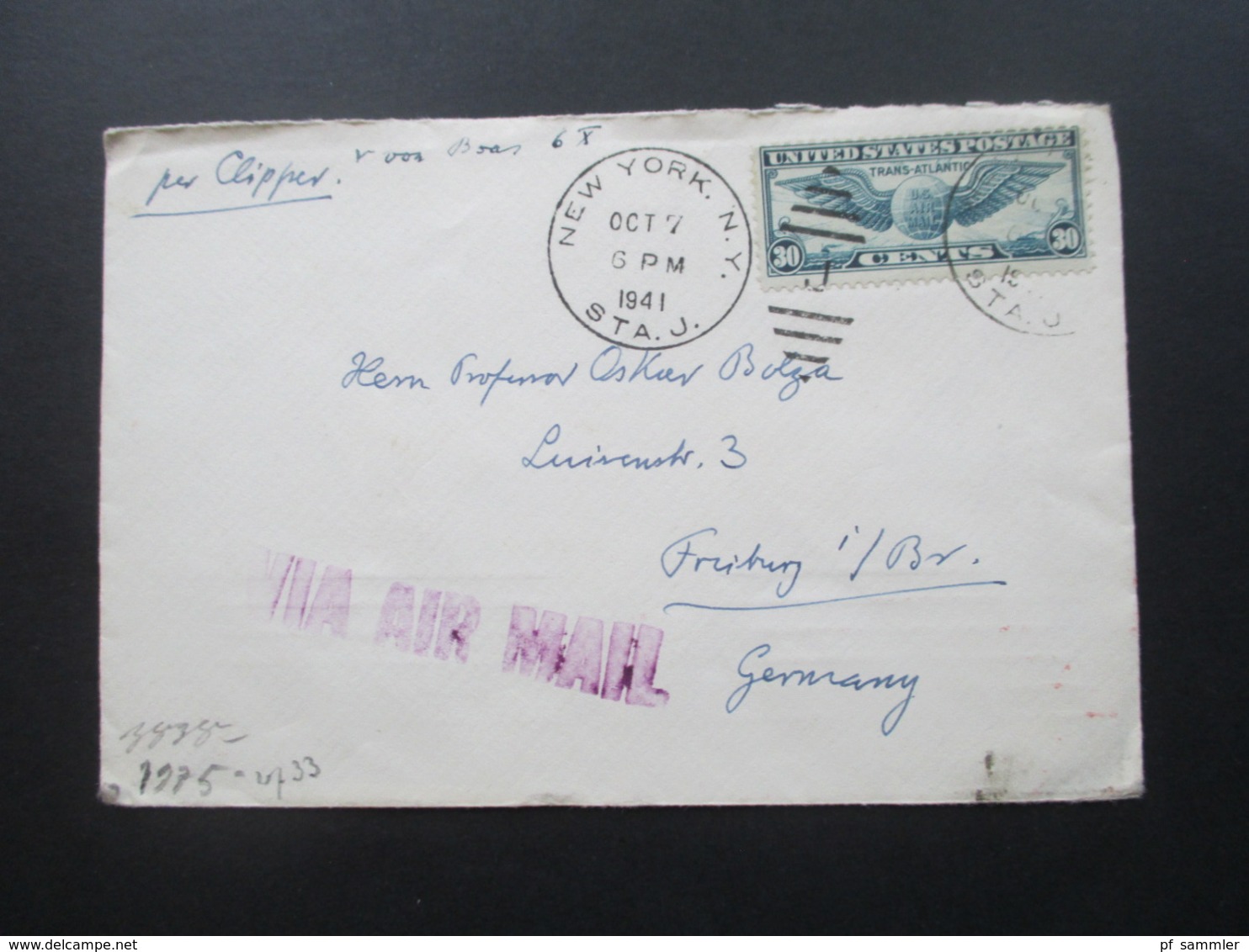 USA 1941 Zensurbeleg Mehrfachzensur OKW Air Mail Per Clipper Trans Atlantic Social Philately Dr.Oskar Bolza Mathematiker - Storia Postale