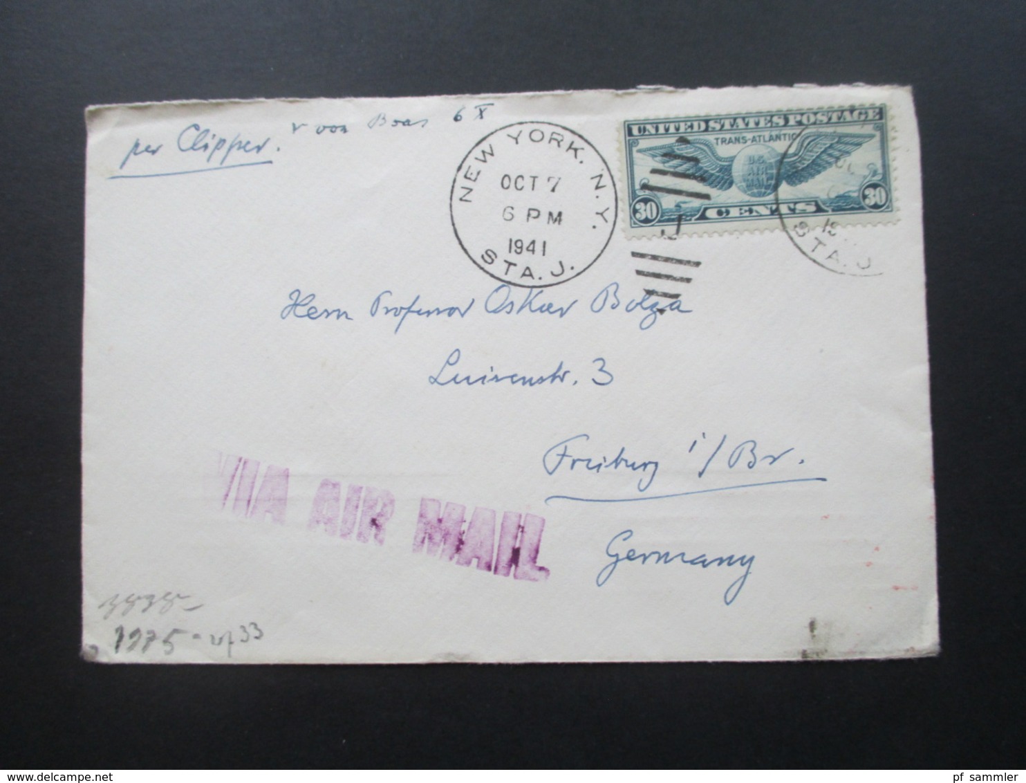 USA 1941 Zensurbeleg Mehrfachzensur OKW Air Mail Per Clipper Trans Atlantic Social Philately Dr.Oskar Bolza Mathematiker - Lettres & Documents