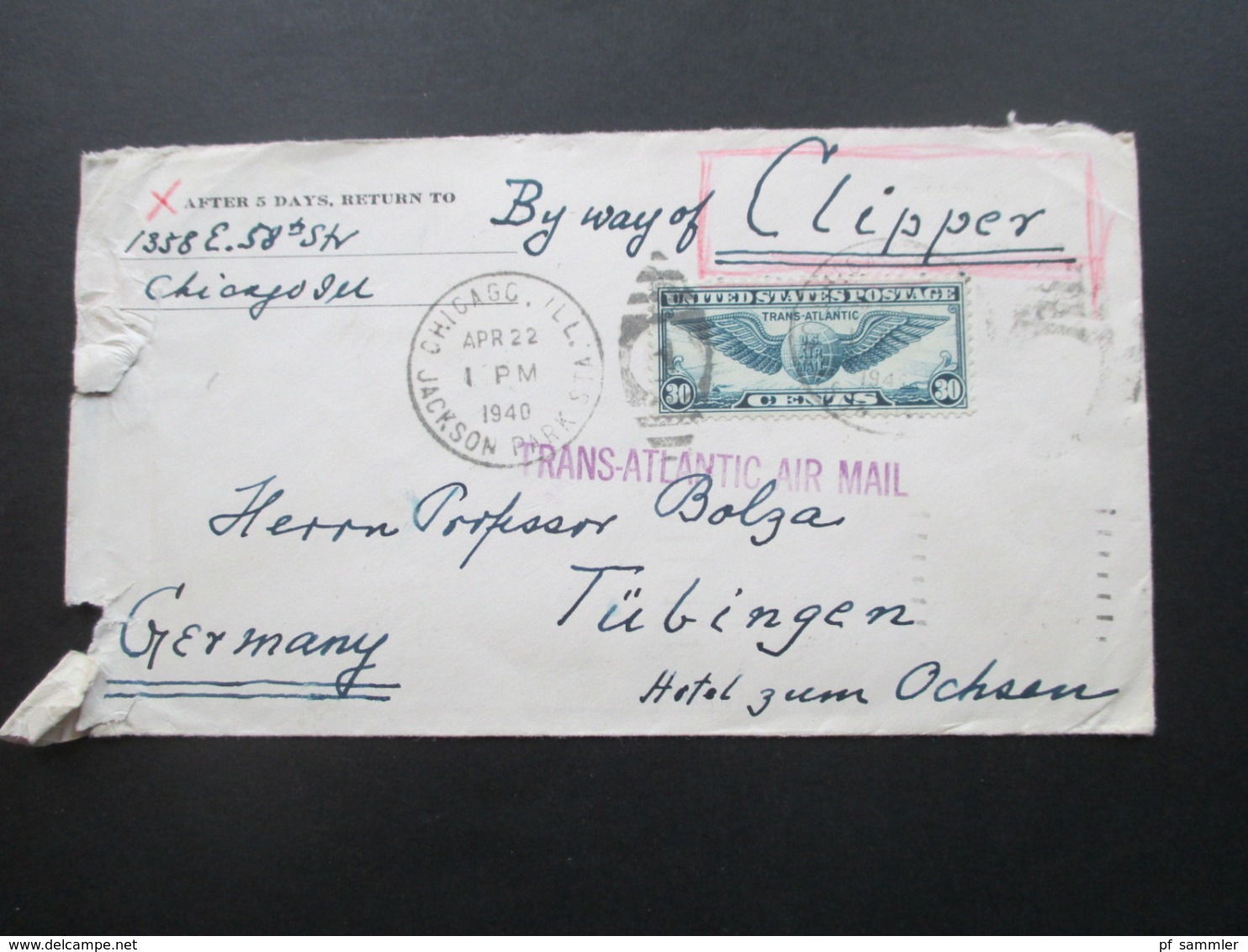 USA 1941 Zensurbeleg OKW Air Mail Per Clipper Trans Atlantic Social Philately Dr.Oskar Bolza Mathematiker - Brieven En Documenten