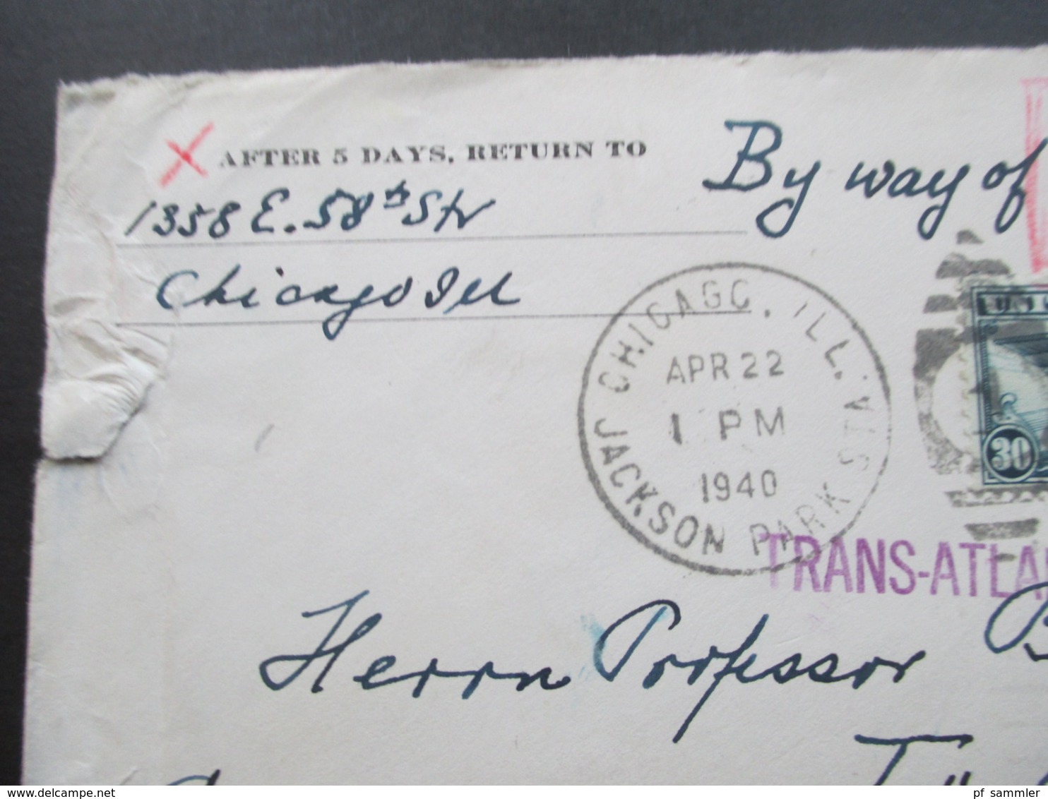 USA 1941 Zensurbeleg OKW Air Mail Per Clipper Trans Atlantic Social Philately Dr.Oskar Bolza Mathematiker - Cartas & Documentos