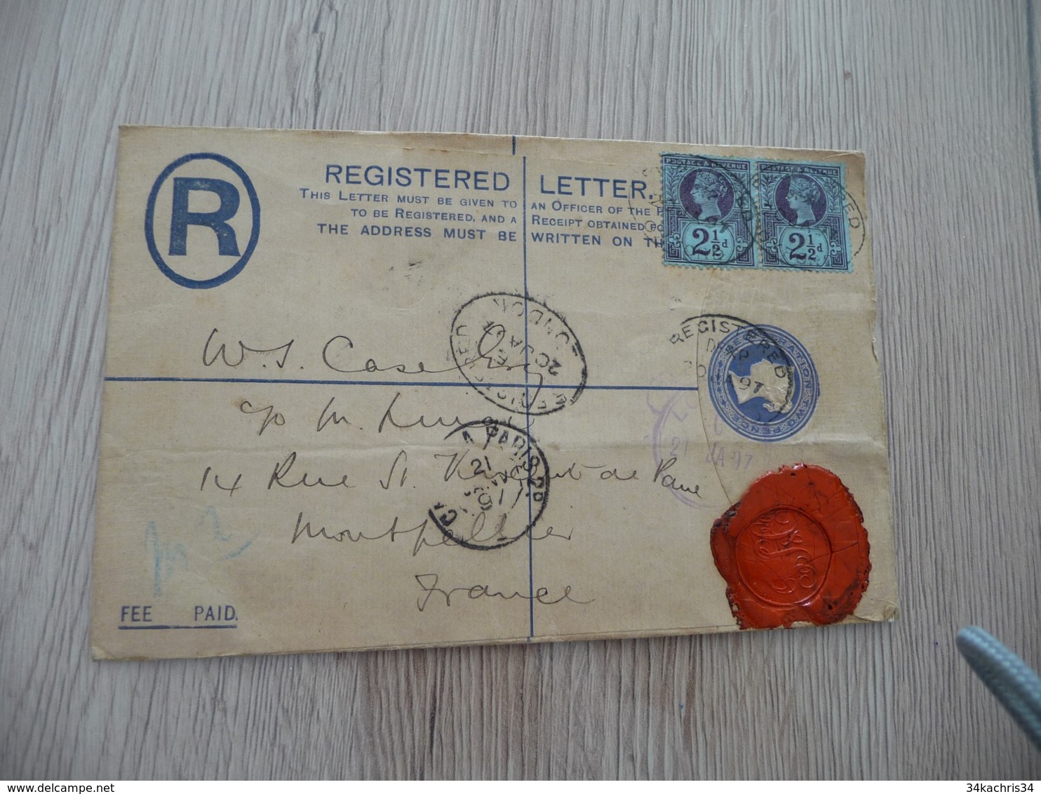 Graet Britain England Registred Letter Two Old Stamps London For Montpellier 1907 - Marcofilia