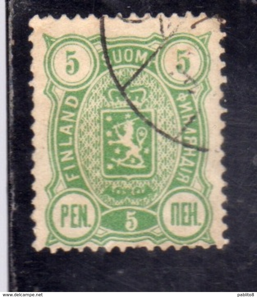 SUOMI FINLAND FINLANDIA FINLANDE 1889 1892 1890 COAT OF ARMS STEMMI ARMOIRIES 5p USATO USED OBLITERE' - Used Stamps