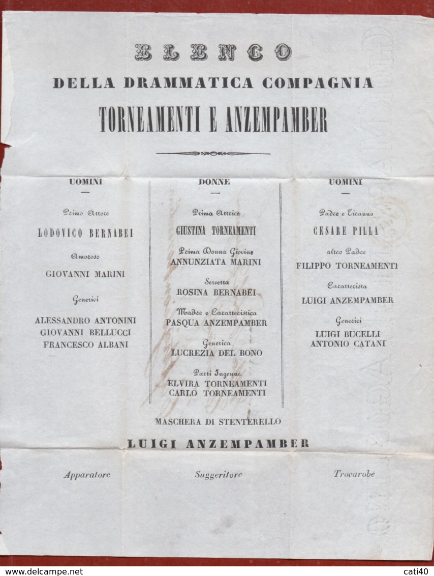 TEATRO DEL PASSATO : COMPAGNIA  TORNEAMENTI E ANZEMPAMBER LETTERA DA MONTEVARCHI A CARTIGLION FIORENTINO  7 APR 1844 - 1. ...-1850 Prephilately