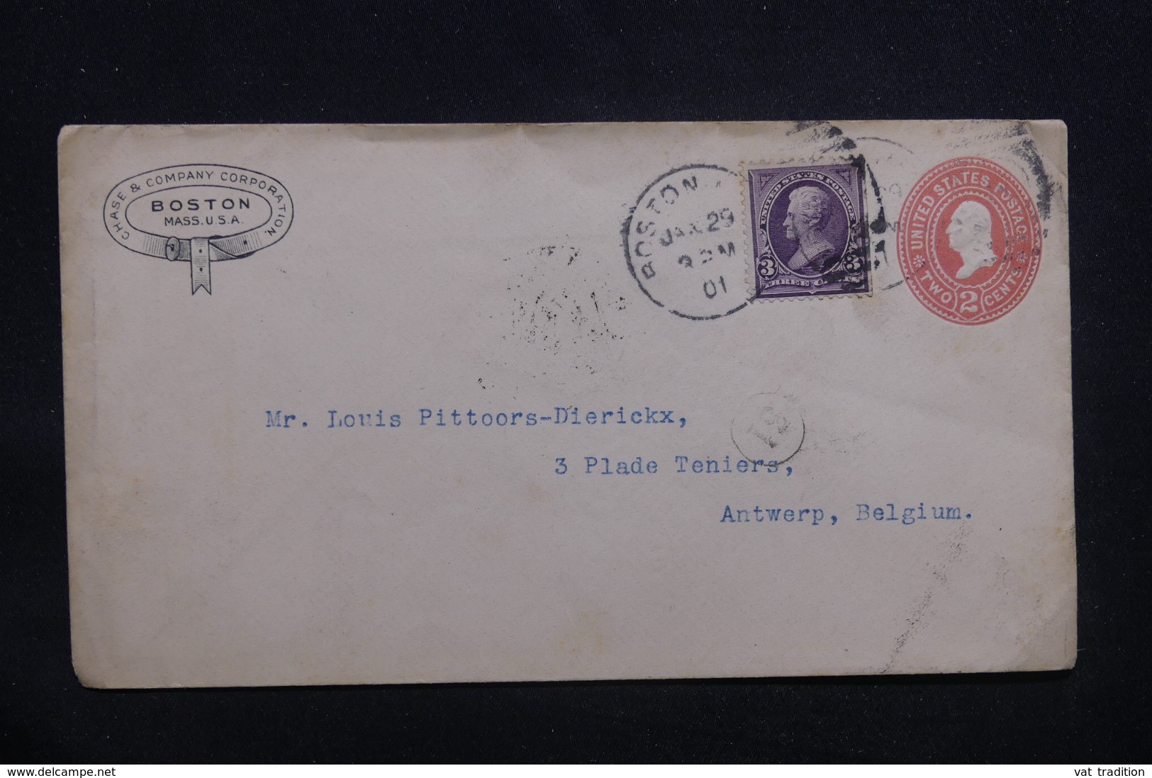 ETATS UNIS - Entier Postal + Complément De Boston Pour La Belgique En 1901 - L 43164 - 1901-20