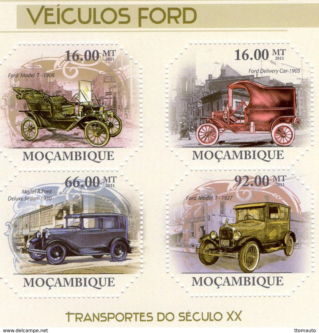 Mocambique 2011  -  Vehicules FORD  -  Model T - Model A   -  4v  Feuillet  -  Neuf/Mint/MNH - Cars