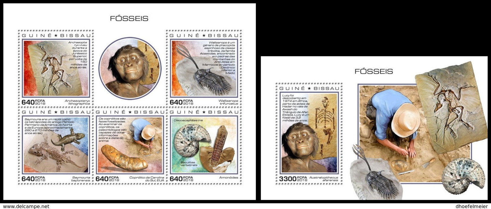 GUINEA BISSAU 2018 **MNH Fossils Fossilien Fossiles M/S+S/S - OFFICIAL ISSUE - DH1851 - Fossils