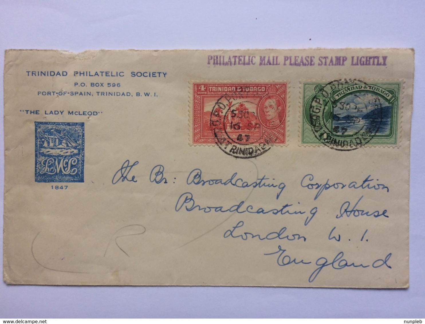 TRINIDAD & TOBAGO 1947 Illustrated Cover Port Of Spain To London - Trinidad & Tobago (1962-...)