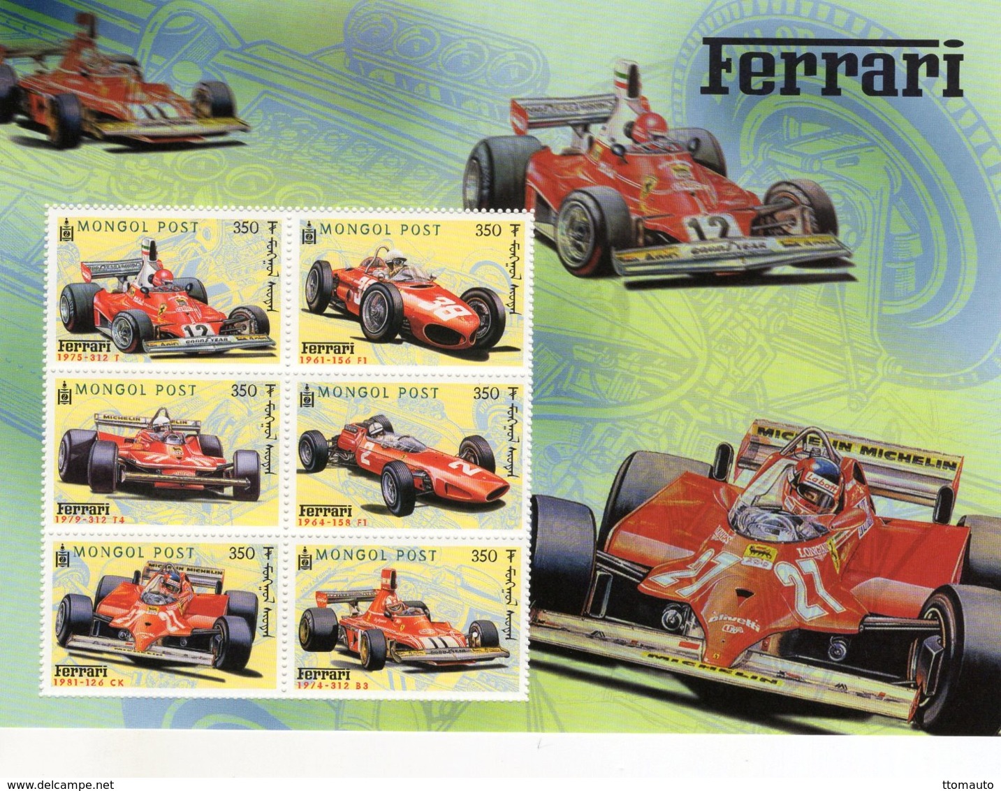 Mongolia  -  FERRARI Formula 1 Racing Cars - Grand Prix Voitures De Course  -  6v  Feuillet  -  Neuf/Mint/MNH - Cars