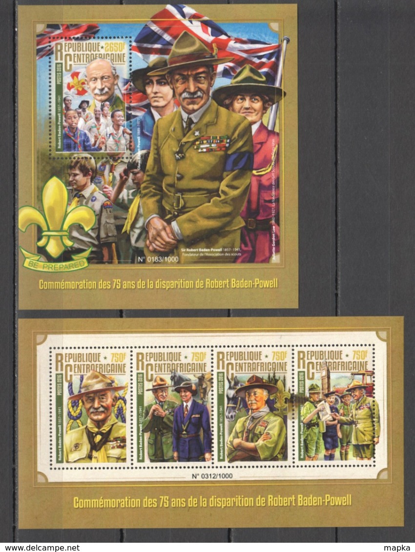 CA127 2016 CENTRAL AFRICA CENTRAFRICAINE ORGANIZATIONS SCOUTING ROBERT BADEN-POWELL 1KB+1BL MNH - Autres & Non Classés