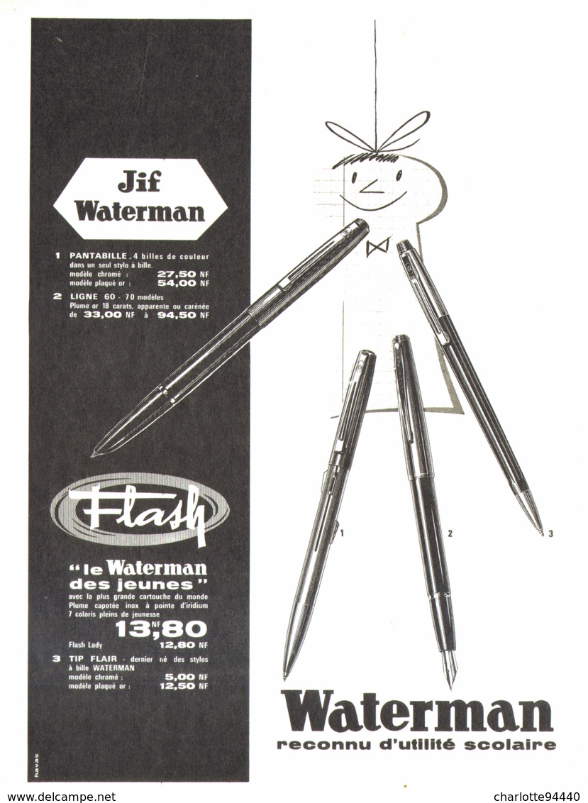 PUB STYLO Et STYLO PLUMES " WATERMAN  "  1962 ( 27 ) - Pens