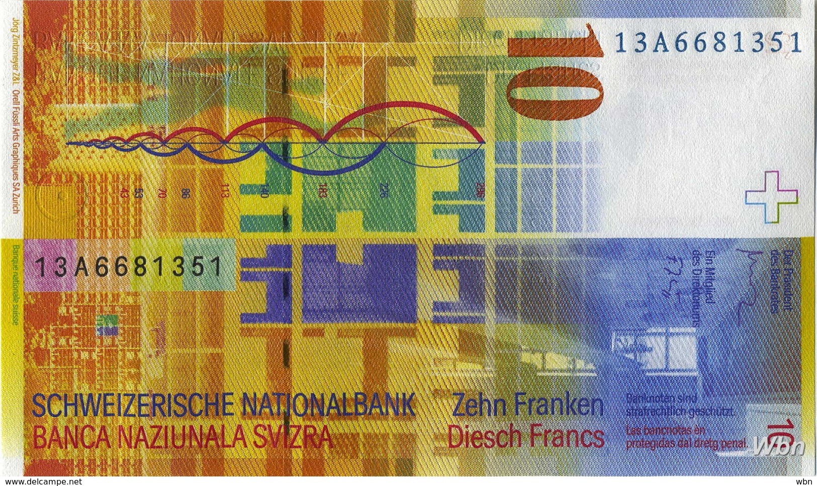 Suisse 10 Francs (P67e) 2013 (Pref: A) -UNC- - Switzerland