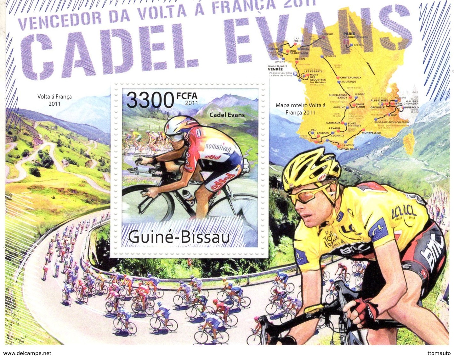 Guiné-Bissau 2011  -  Tour De France -  Volta A Franca  -  CADEL EVANS   -  1v MS  -  Neuf/Mint/MNH - Ciclismo