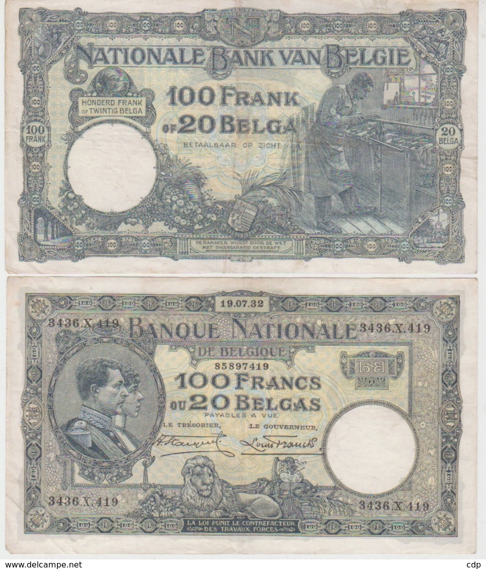 Billet 100 Francs Ou 20 Belgas   1932 - 100 Francs & 100 Francs-20 Belgas