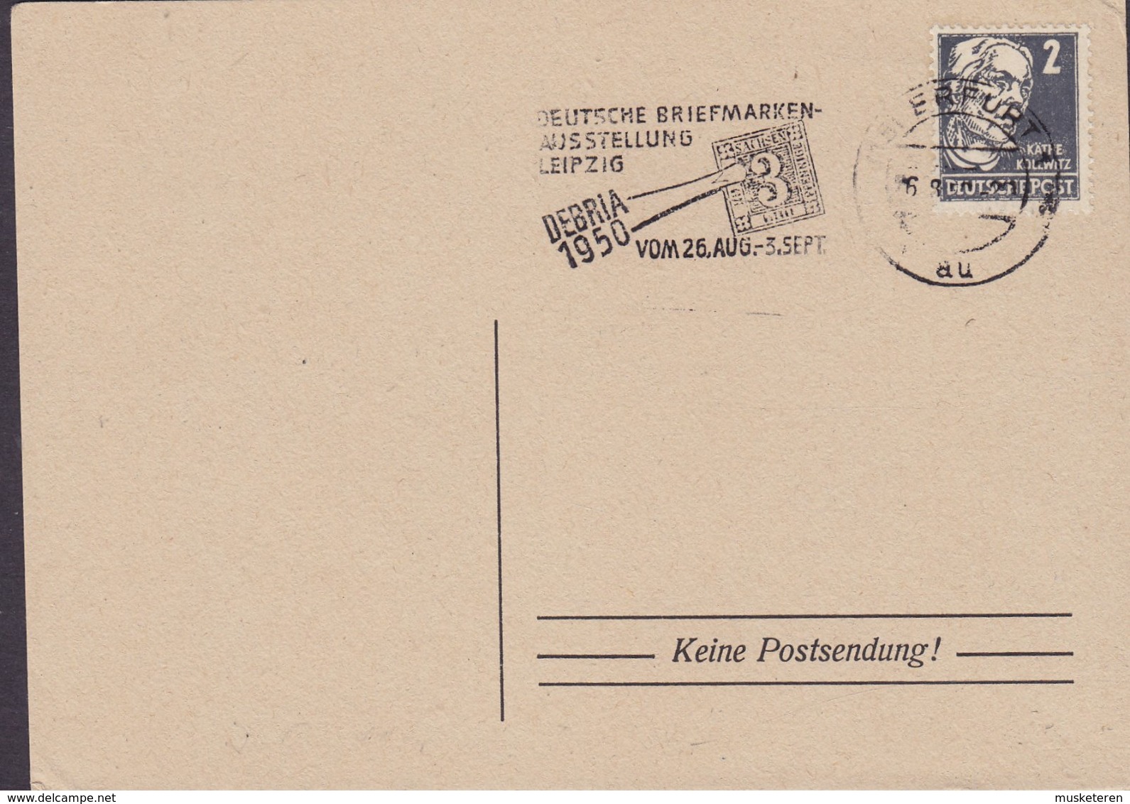 Alliierte Besetzung Slogan 'Deutsche Briefmarken Ausstellung Leipzig DEBRIA' ERFURT 1950 Card Karte 'Keine Postsendung!' - Autres & Non Classés