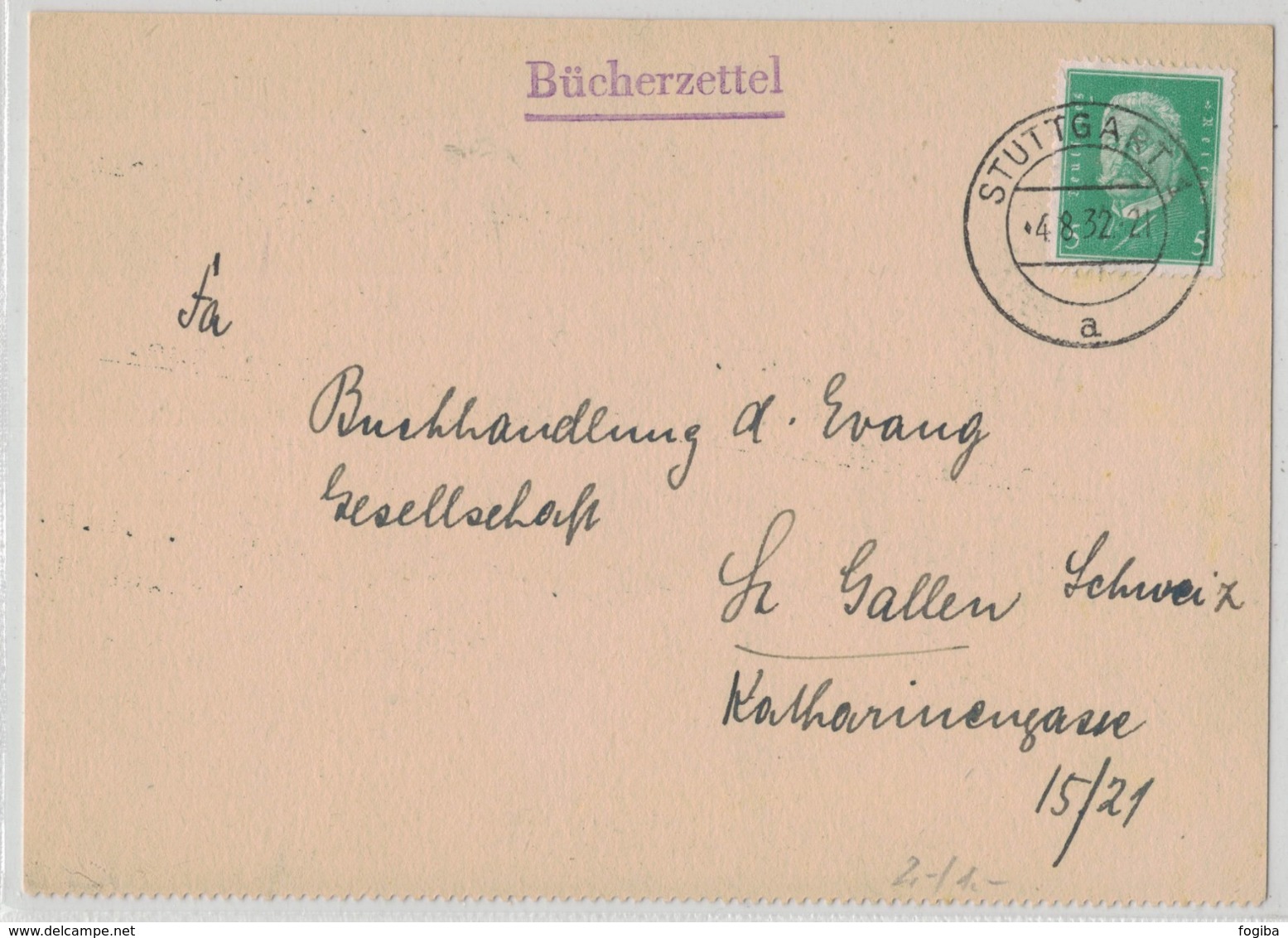 QS239  Stuttgart 1932  Bücherzettel,  Cover To St.Gallen Switzerland - Storia Postale