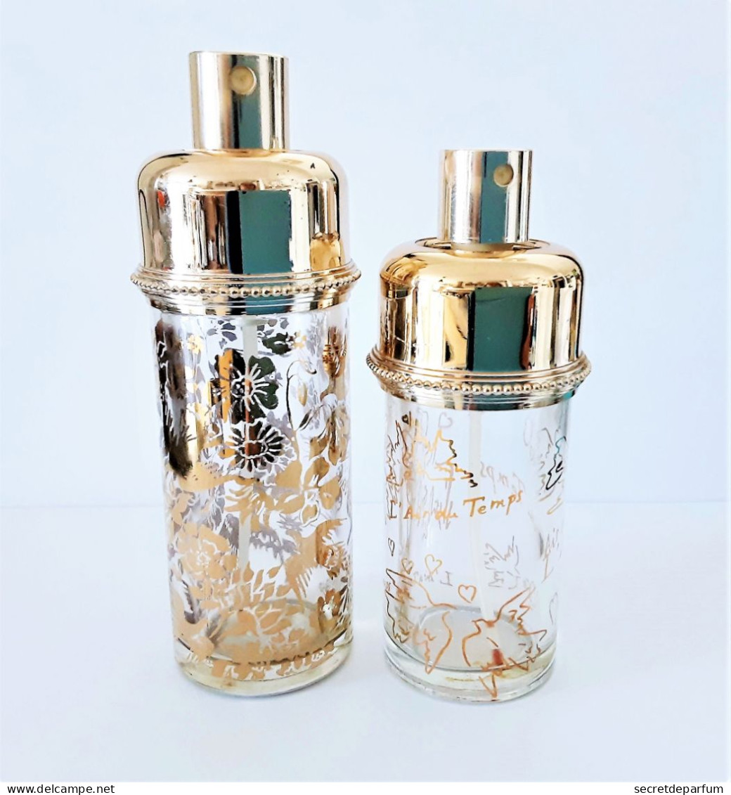 2 Flacons Vides  L'Air Du Temps De NINA RICCI  EDT  Spray  48  Ml  Et  75 Ml  Doré - Flacons (vides)