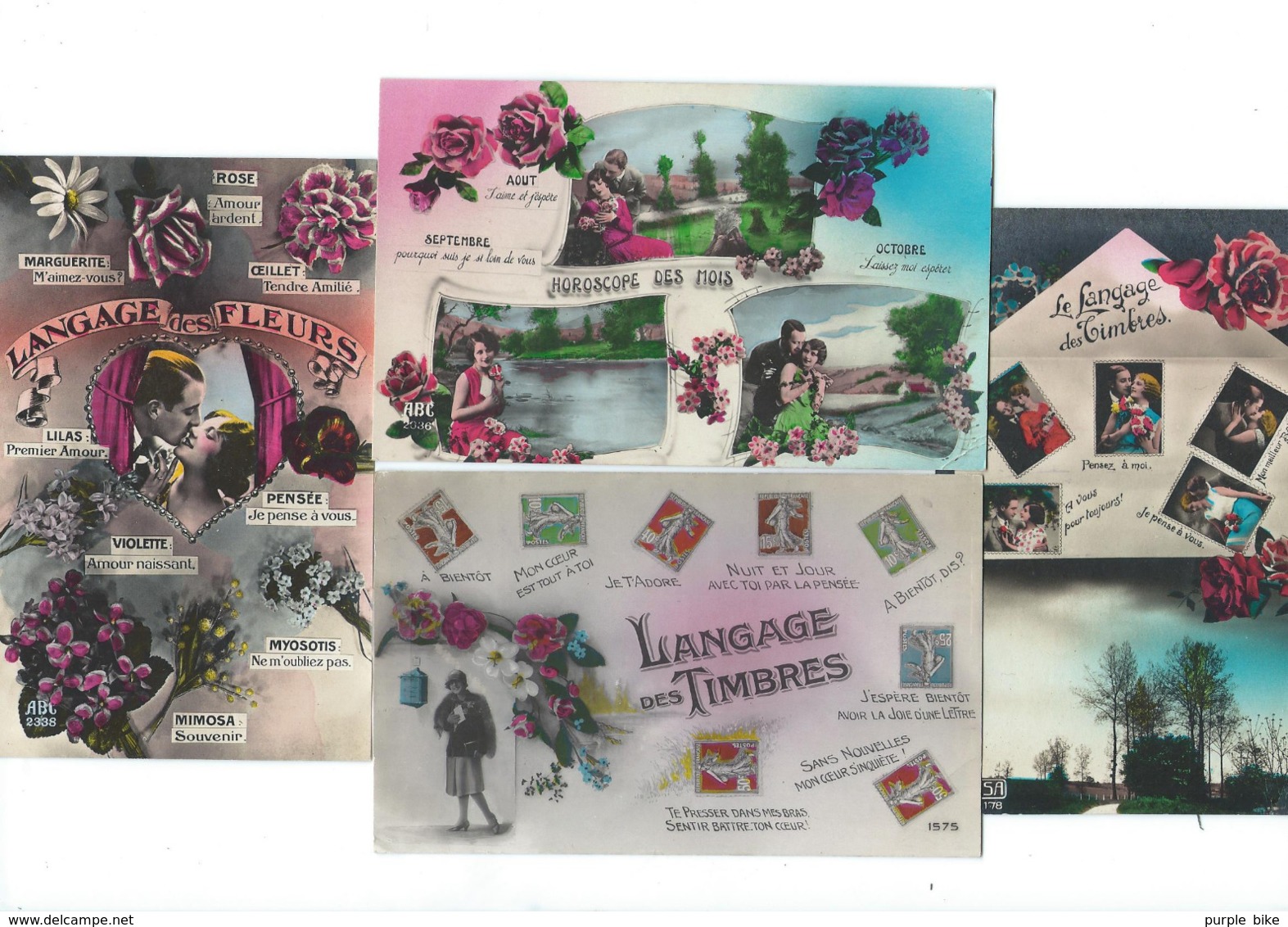 Lot De 8 Cartes Fantaisie Langage Des Timbres, Des Fleurs, Thermomètre De L'Amour CPA T Bon état Années 30 - Autres & Non Classés