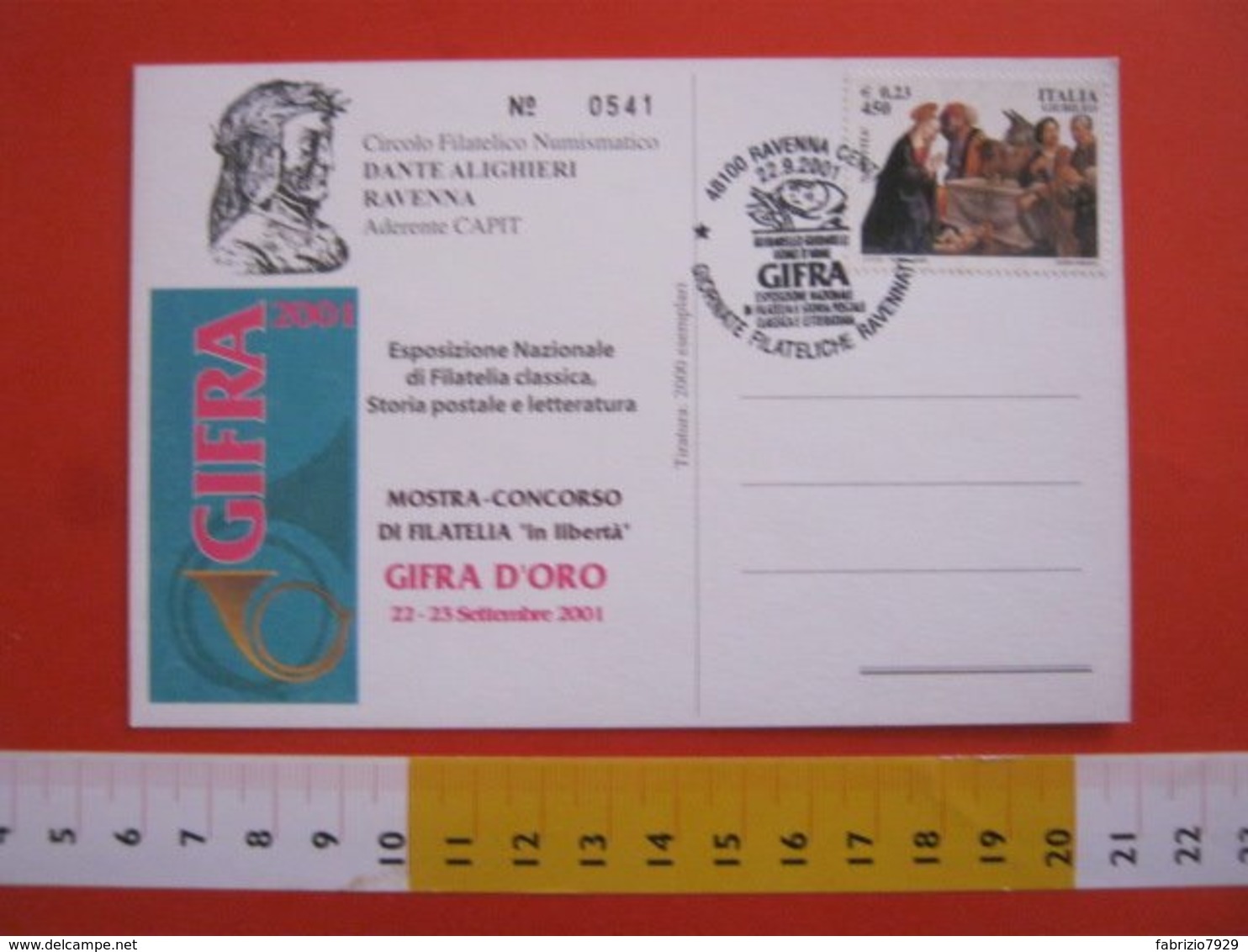 A.04 ITALIA RAVENNA - 2001 GIFRA GIORNATE FILATELICHE RAVENNATE DANTE ALIGHIERI GUIDARELLO UOMO D'ARME CARD ARALDICA - Altri & Non Classificati