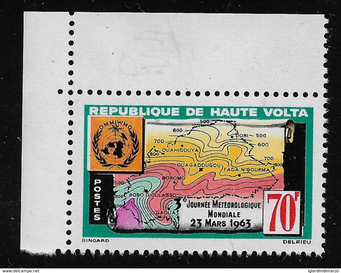REPUBLIQUE DE HAUTE VOLTA - 1963 - VALORE NUOVO STL DA 70 F. - 3. GIORNATA MONDIALE METEOROLOGICA - IN OTTIME CONDIZIONI - Alto Volta (1958-1984)