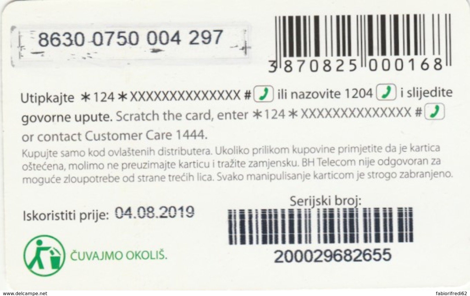 PREPAID PHONE CARD BOSNIA HERZEGOVINA (E52.16.2 - Bosnia