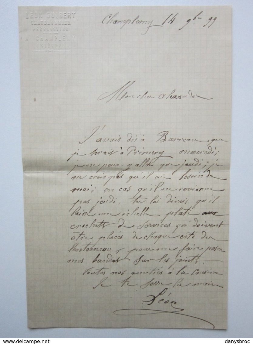 CHAUDRONNIER FERBLANTIER - LEON GUIBERT à Champlemy (58) Lettre à Entête Du 14/11/1899 - Artigianato