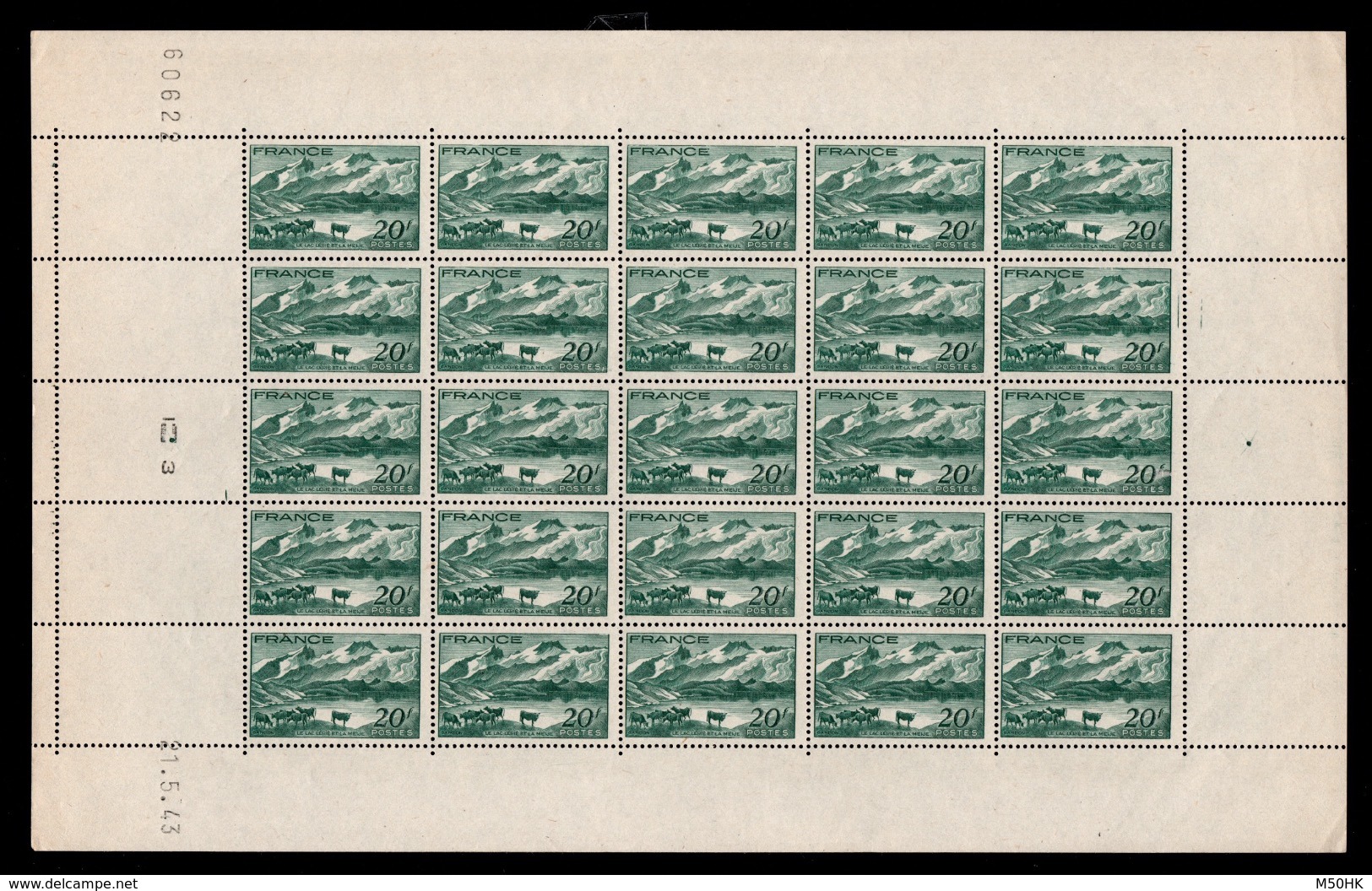 YV 582 N** En Feuille Complete De 25 Timbres Avec Coin Daté Du 21.5.43 - Feuilles Complètes