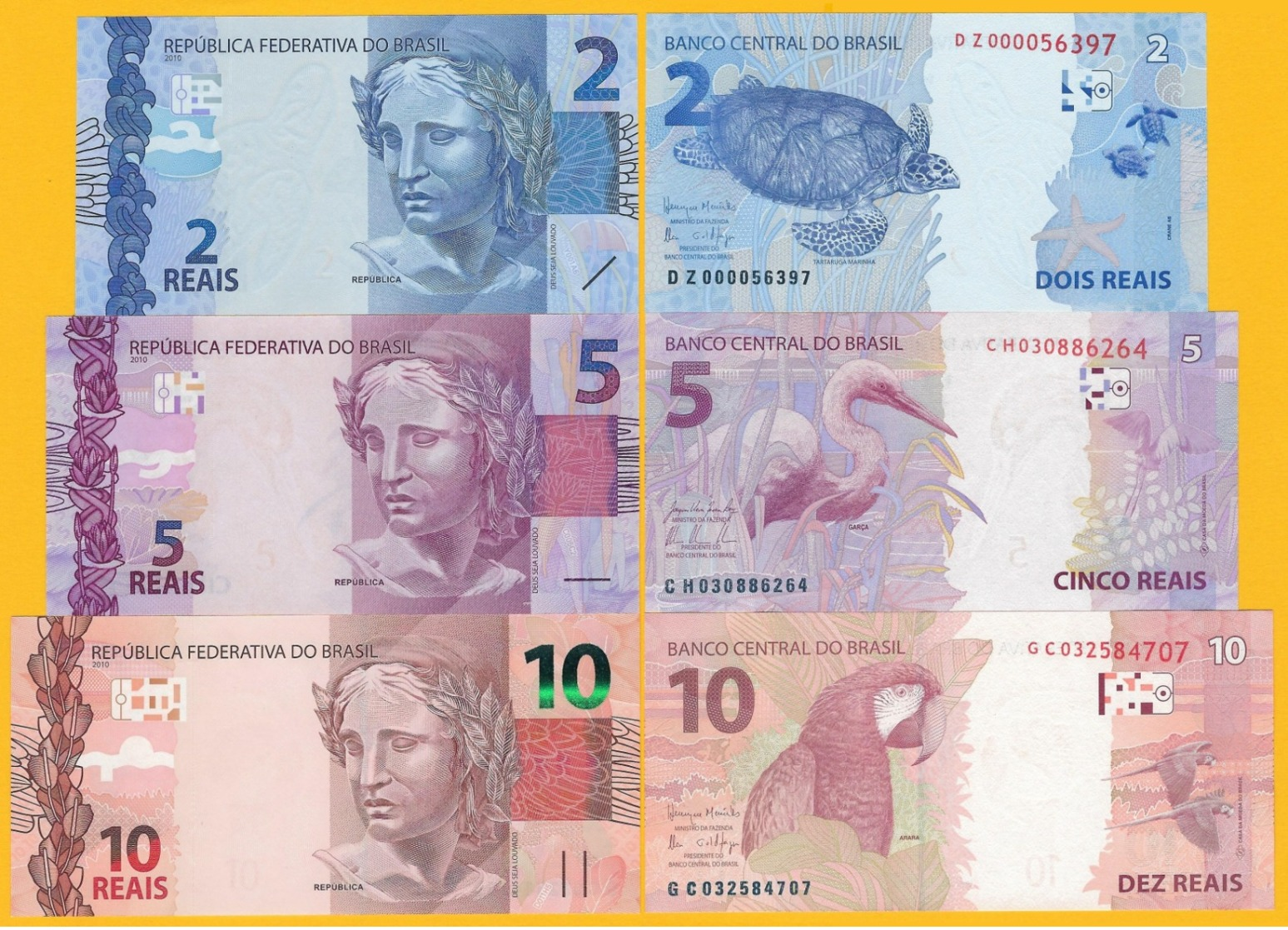 Brazil Set 2, 5, 10 Reais P-252, 253, 254 2010 UNC Banknotes - Brasile