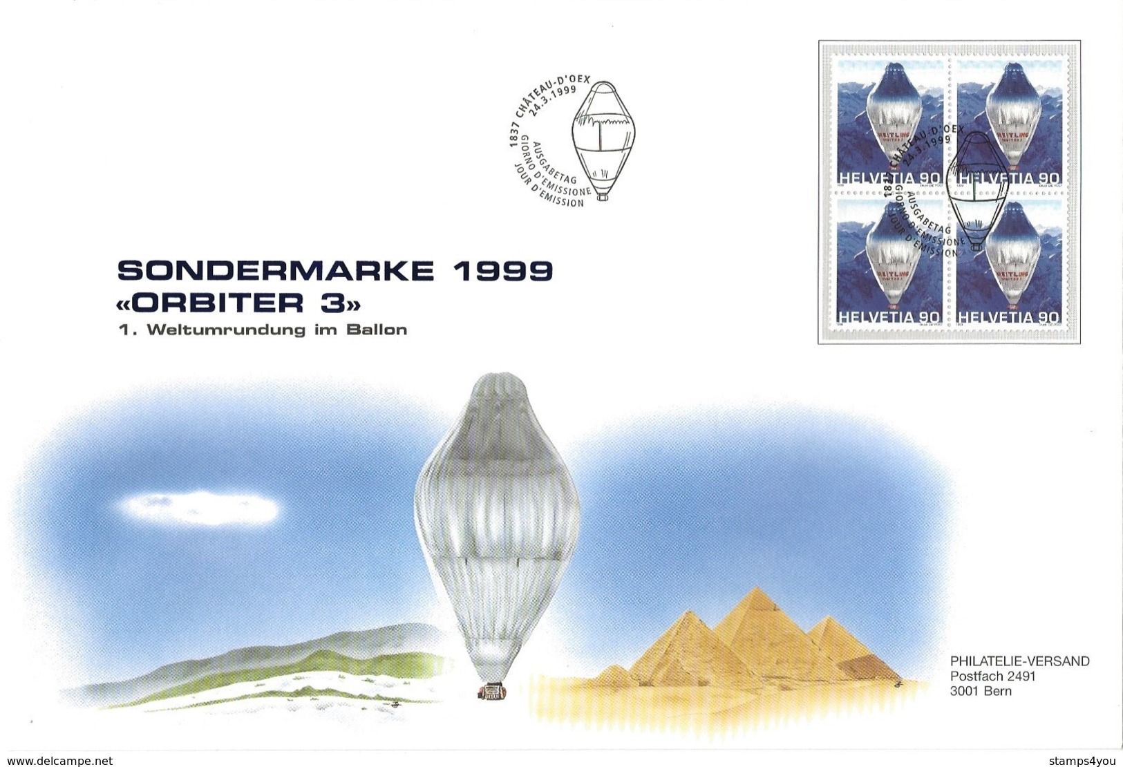 GG - Enveloppe Avec Bloc De 4 Timbres  "Orbiter 3" 1999 - Oblit Spéciale 1er Jour - Lettres & Documents