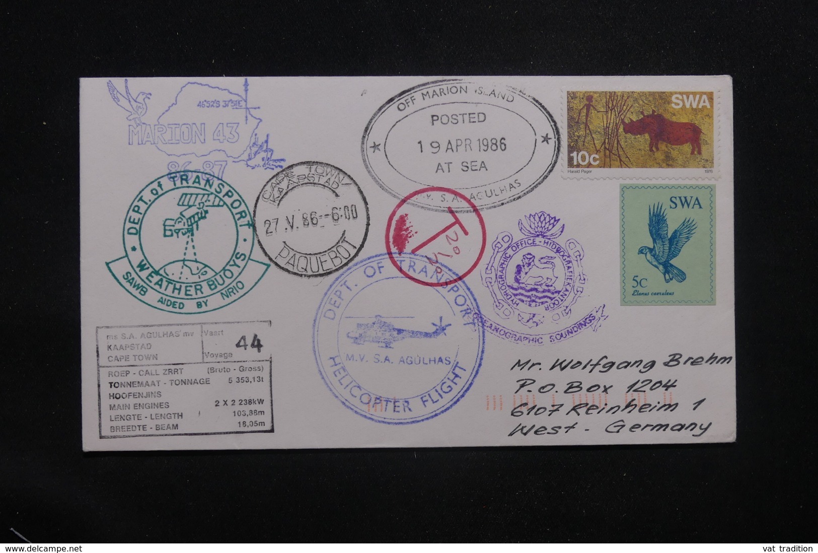 AFRIQUE DU SUD - Enveloppe Par Hélicoptère  En 1986 , Voir Cachets  - L 43264 - Cartas & Documentos