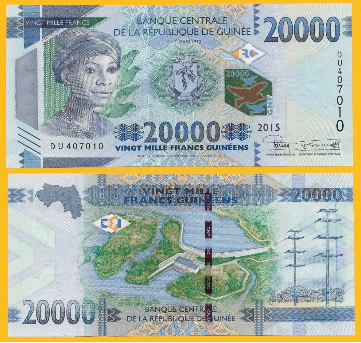 Guinea 20000 (20,000) Francs P-50 2015 UNC Banknote - Guinée