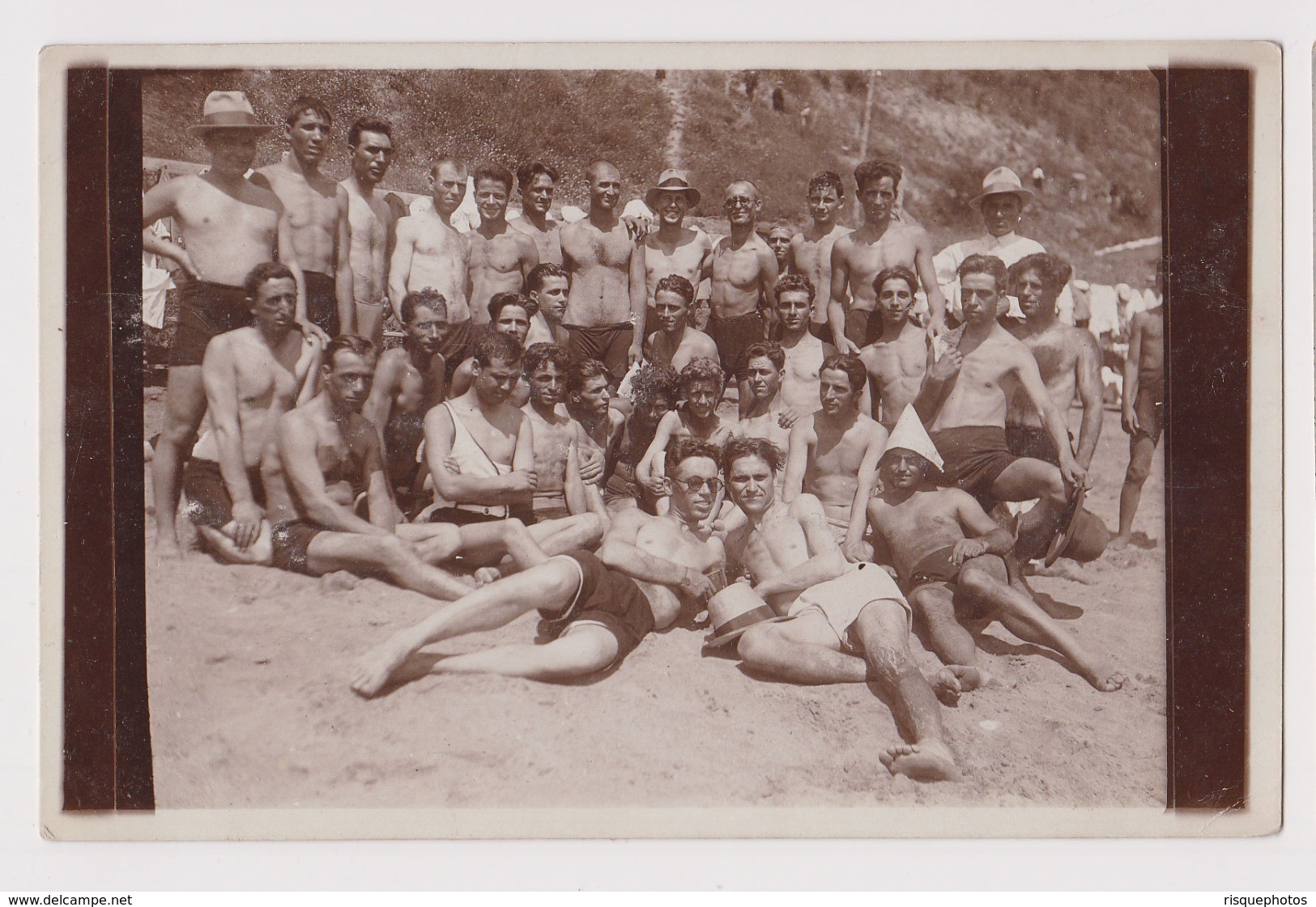 #57448 Vintage 1920s Orig Photo Group Handsome Guys Men Swimmers Beach Portrait - Anonymous Persons