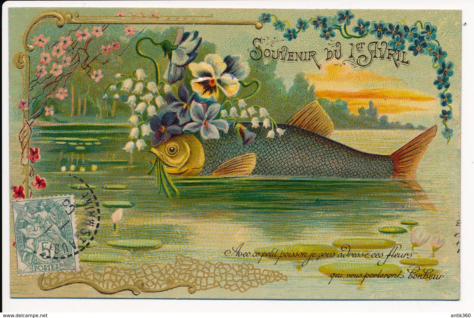 CPA Souvenir Du 1er Avril Poisson Carte Gaufrée - 1° Aprile (pesce Di Aprile)