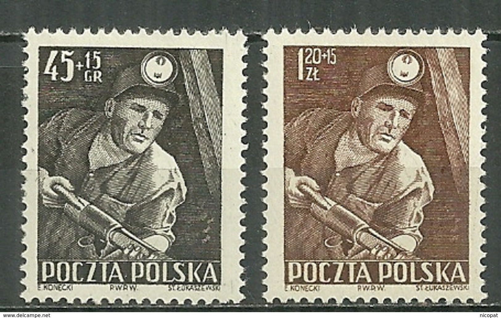 POLAND MNH ** 687-688 Journée Des Mineurs, Mineur Et Foreuse, Mine, Charbon, Lampe De Mineur - Unused Stamps