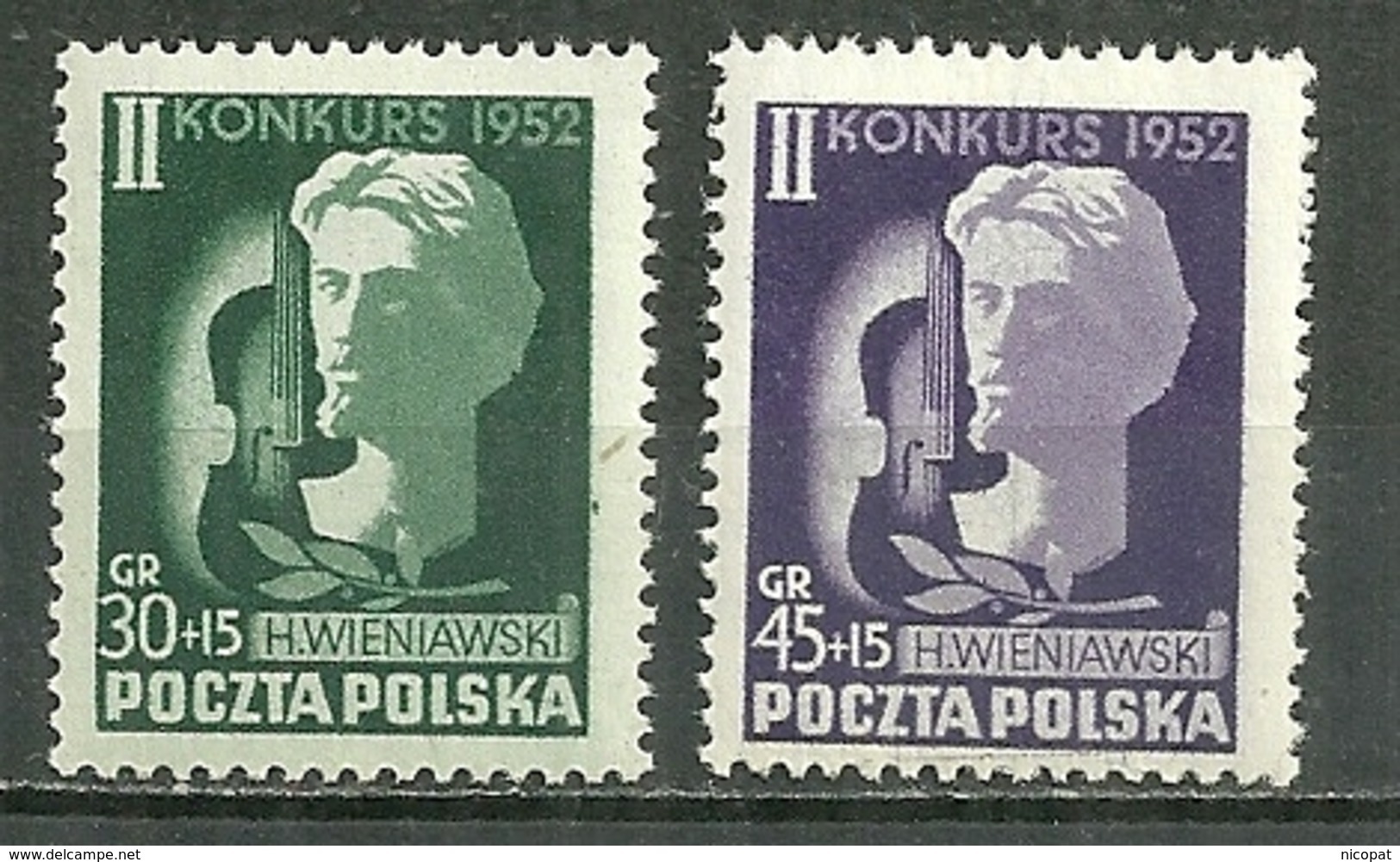 POLAND MNH ** 689-690 CONCOURS INTERNATIONAL DE VIOLON. COMPOSITEUR WIENIAWSKI. MUSIQUE MUSICIEN - Neufs