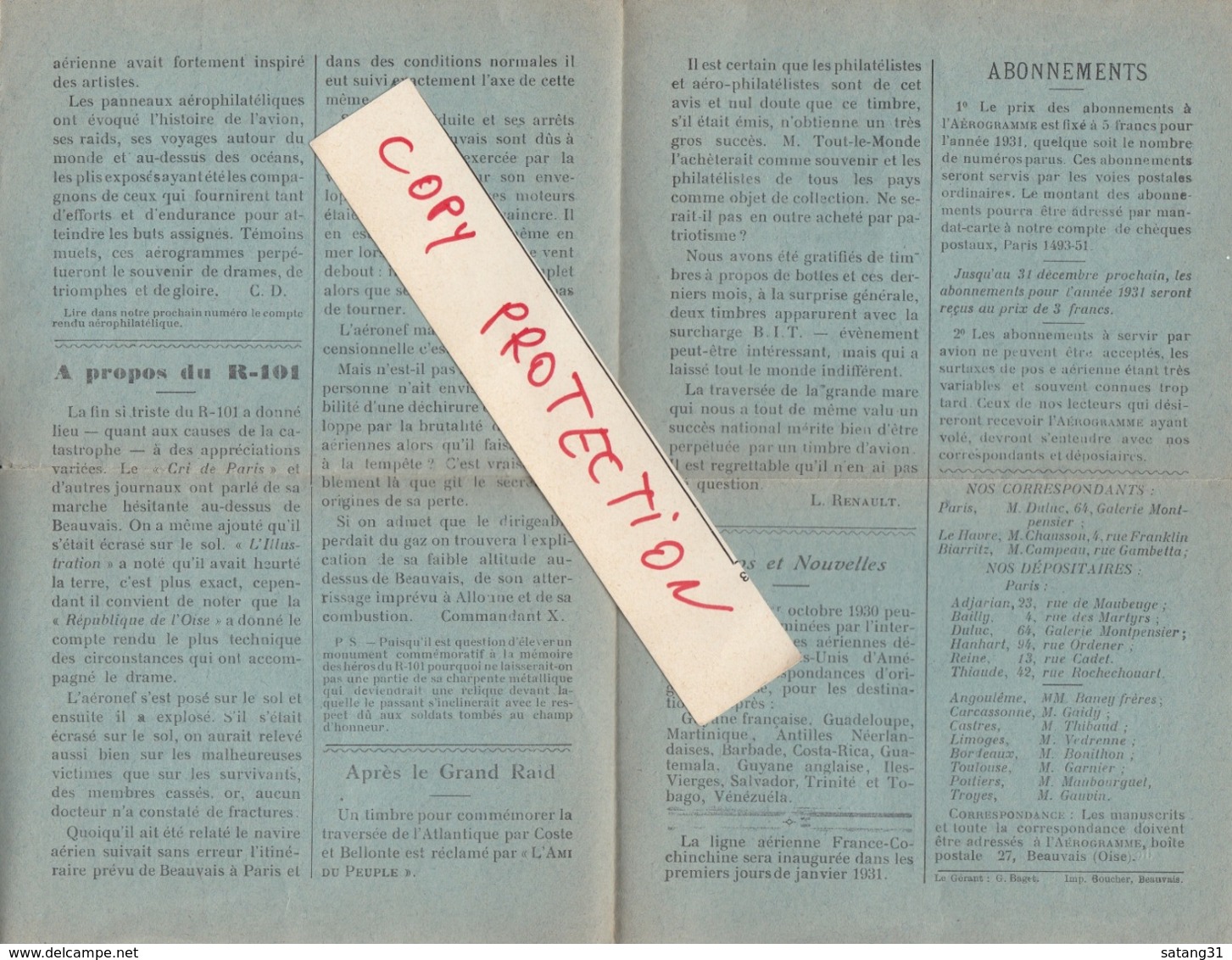 L'AEROGRAMME,JOURNAL MENSUEL AEROPHILATELIQUE,BEAUVAIS(OISE). - Lettres & Documents