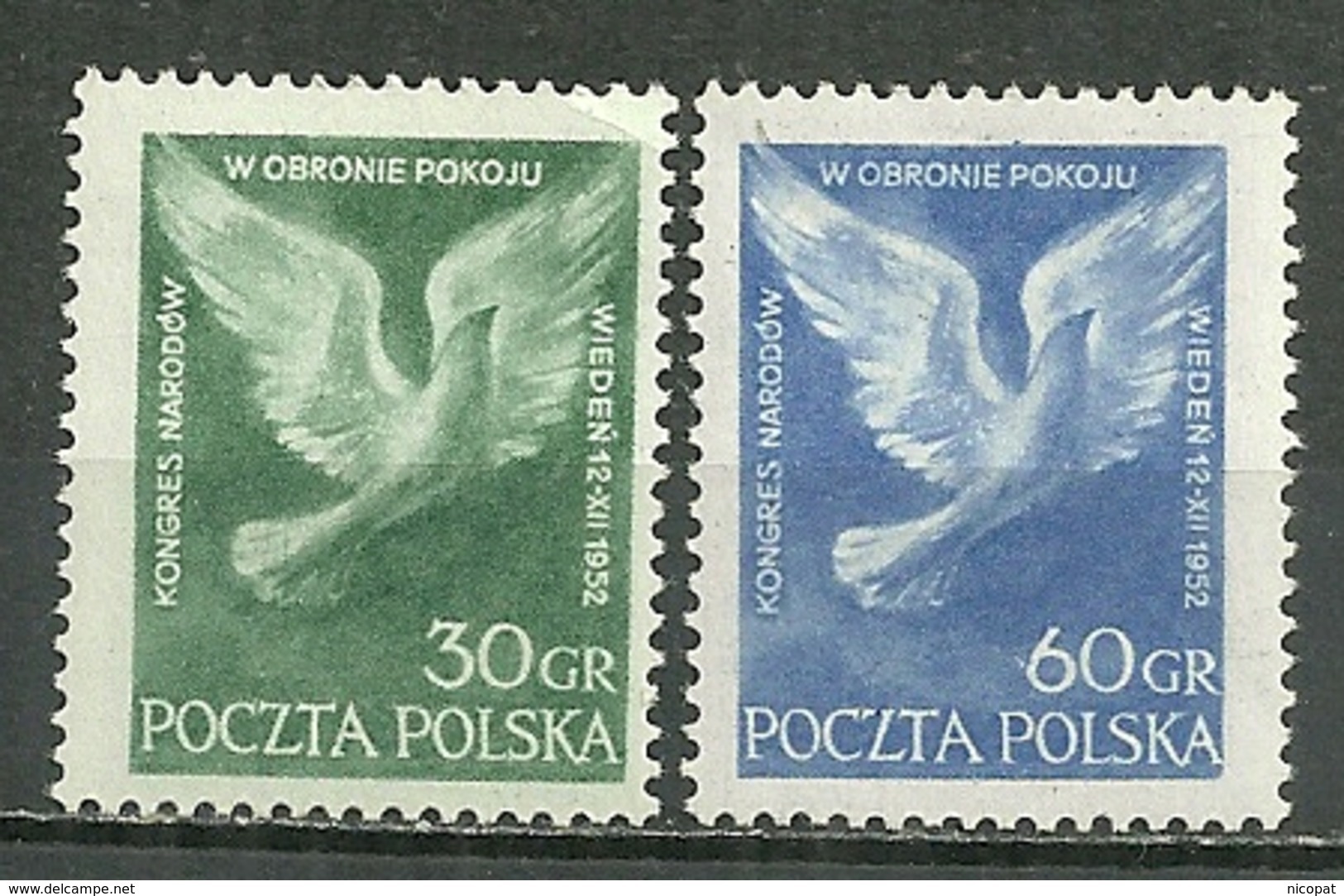 POLAND MNH ** 693-694 CONGRES DE LA PAIX à VIENNE. COLOMBE DE LA PAIX Oiseau - Ongebruikt