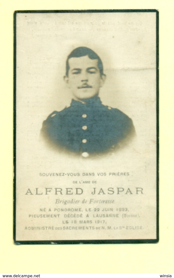 WO1 / WW1 - Doodsprentje Alfred Jaspar - Pondrome / Lausanne - Gesneuvelde - Todesanzeige