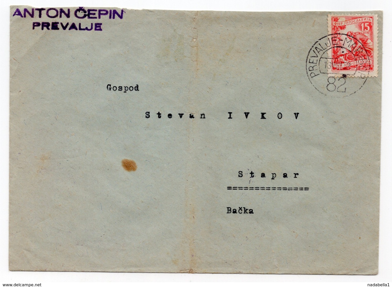 1952 YUGOSLAVIA, SLOVENIA, TPO PREVALJE- MARIBOR NO. 82 - Briefe U. Dokumente