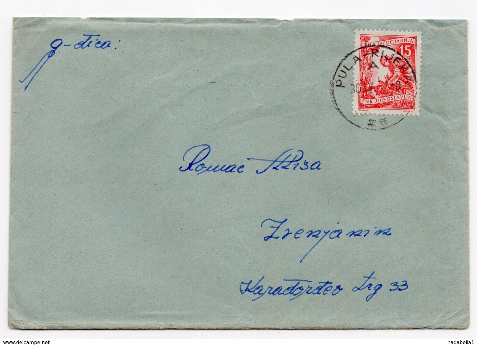 1952 YUGOSLAVIA,CROATIA, PULA TO ZRENJANIN, TPO PULA - RIJEKA NO. 25 - Covers & Documents