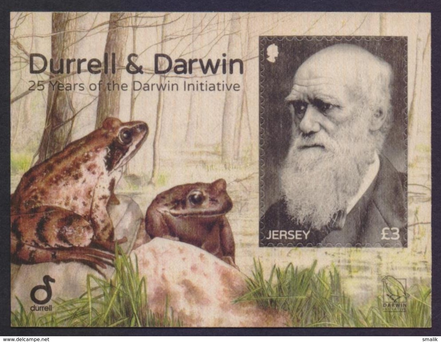 JERSEY 2017 - Durrell & Darwin, 25 Years Of The DARWIN Initiative, Unusual Odd Shape On WOOD, MNH Miniature Sheet - Jersey