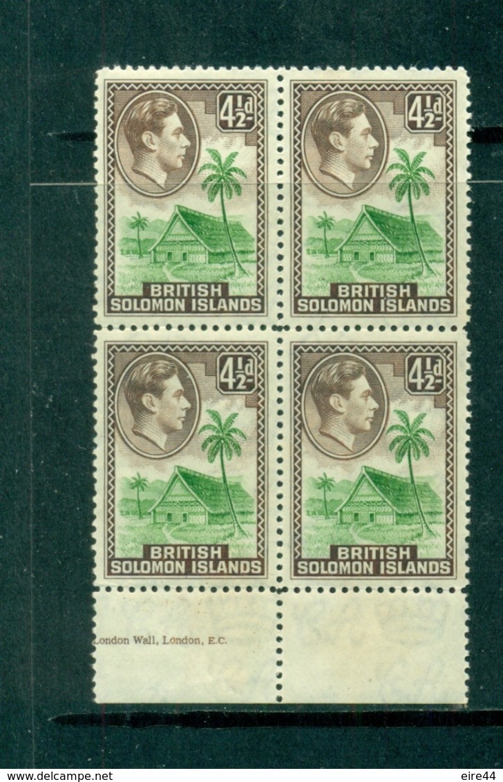 Salomon British Solomon Islands 1939 MNH 4½ P Block Of 4 King George VI Low Leaf Edge - Salomon (Iles 1978-...)