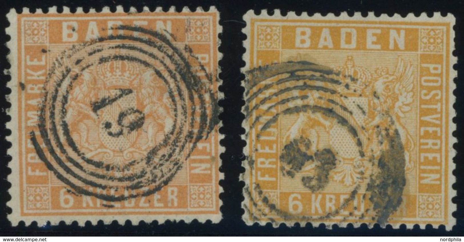 BADEN 11a,b O, 1860/1. 6 Kr. Lachsrot Und Gelb, Normale Zähnung, 2 Prachtwerte, Mi. 220.- - Other & Unclassified