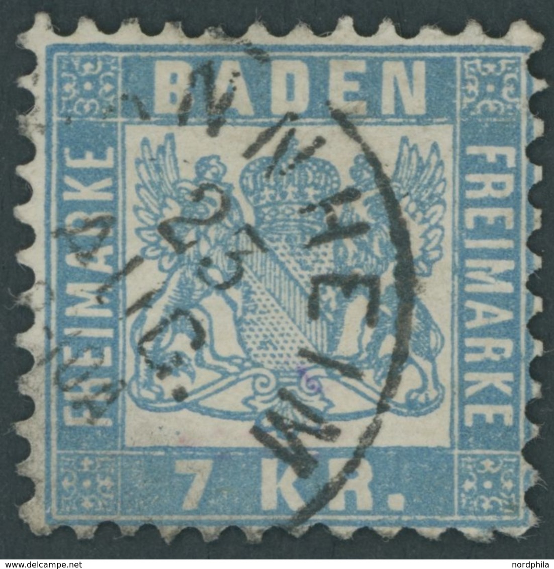 BADEN 25b O, 1871, 7 Kr. Hellblau, Feinst, Mi. 130.- - Otros & Sin Clasificación