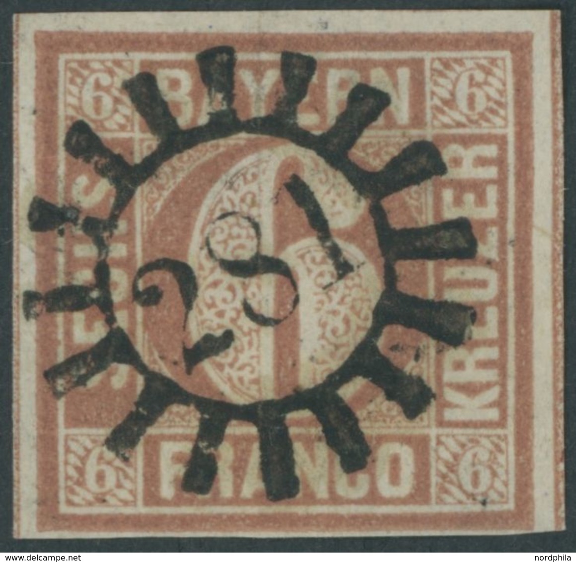 BAYERN 4I O, 1849, 6 Kr. Braunorange, Type I, Zentrischer MR-Stempel 281 (REGENSBURG), Kabinett, Mi. 300.- - Andere & Zonder Classificatie